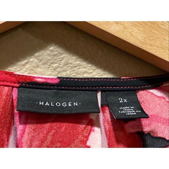 Halogen Floral Long Sleeve V-Neck Blouse Size 2X Artsy Career Office - Picture 3 of 12